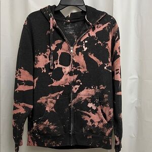 Black and Pink Bleached Splatter Zip Hoodie